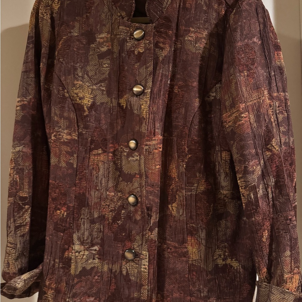 Coldwater Creek Women's Abstract Button-front Jacket in Autumn Hues size 16